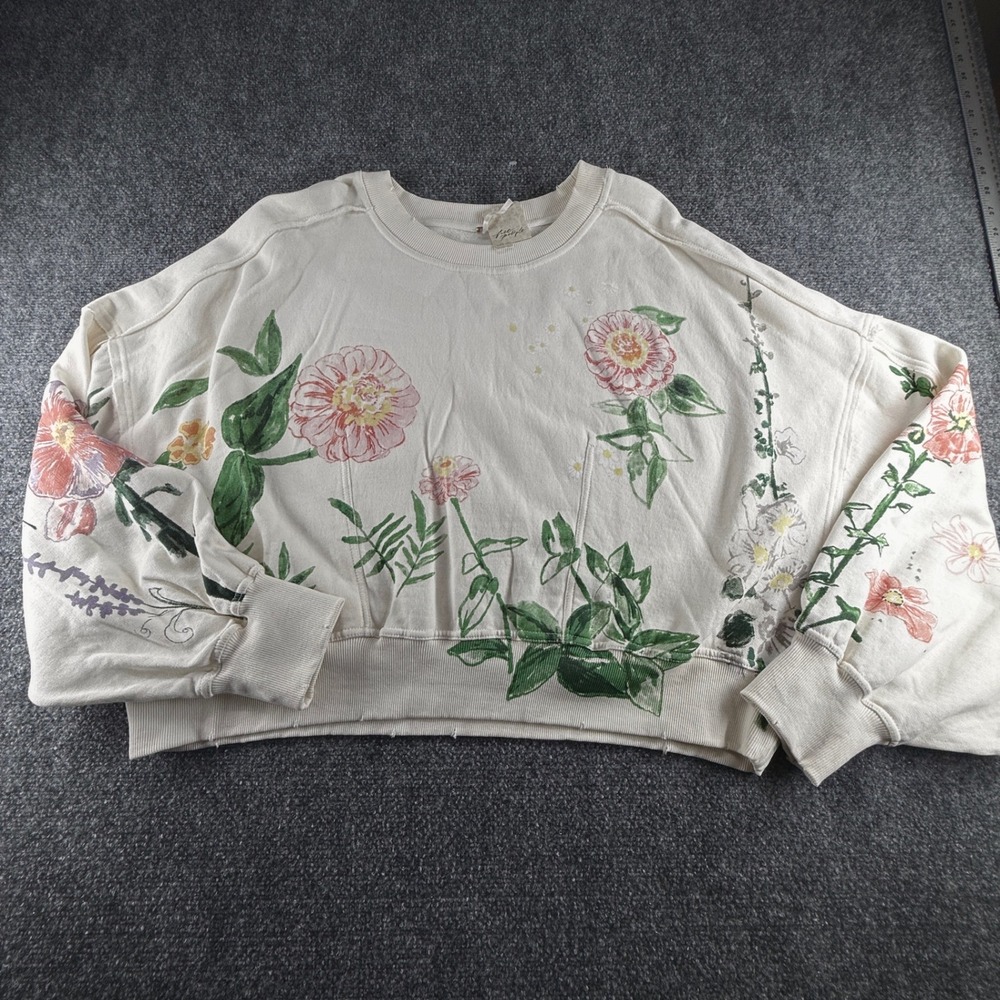 Free People Movement Floral Sweatshirt Ivory Pink Botanical OB1806273 Mens M